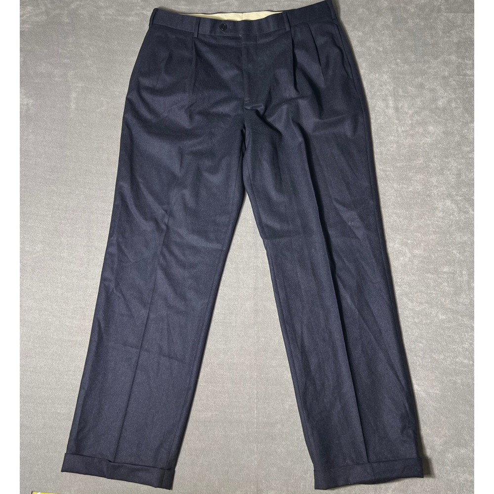 Brooks Brothers Madison Navy Wool Pleated Cuffed Dress Pants W37 Vitale Barberis
